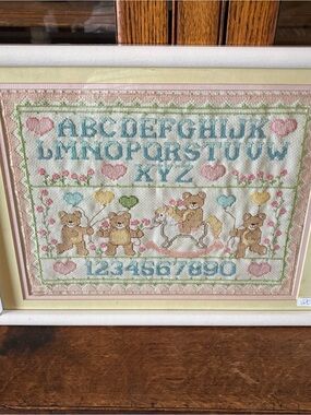 Cross-Stitch Alphabet & Teddy Bear Sampler in Pastel Colors